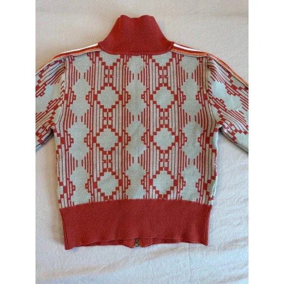BDG Chandler Geometric Zip-up Sweater Knit Red Mock Neck Cropped Seen on TV Cozy - Picture 7 of 13